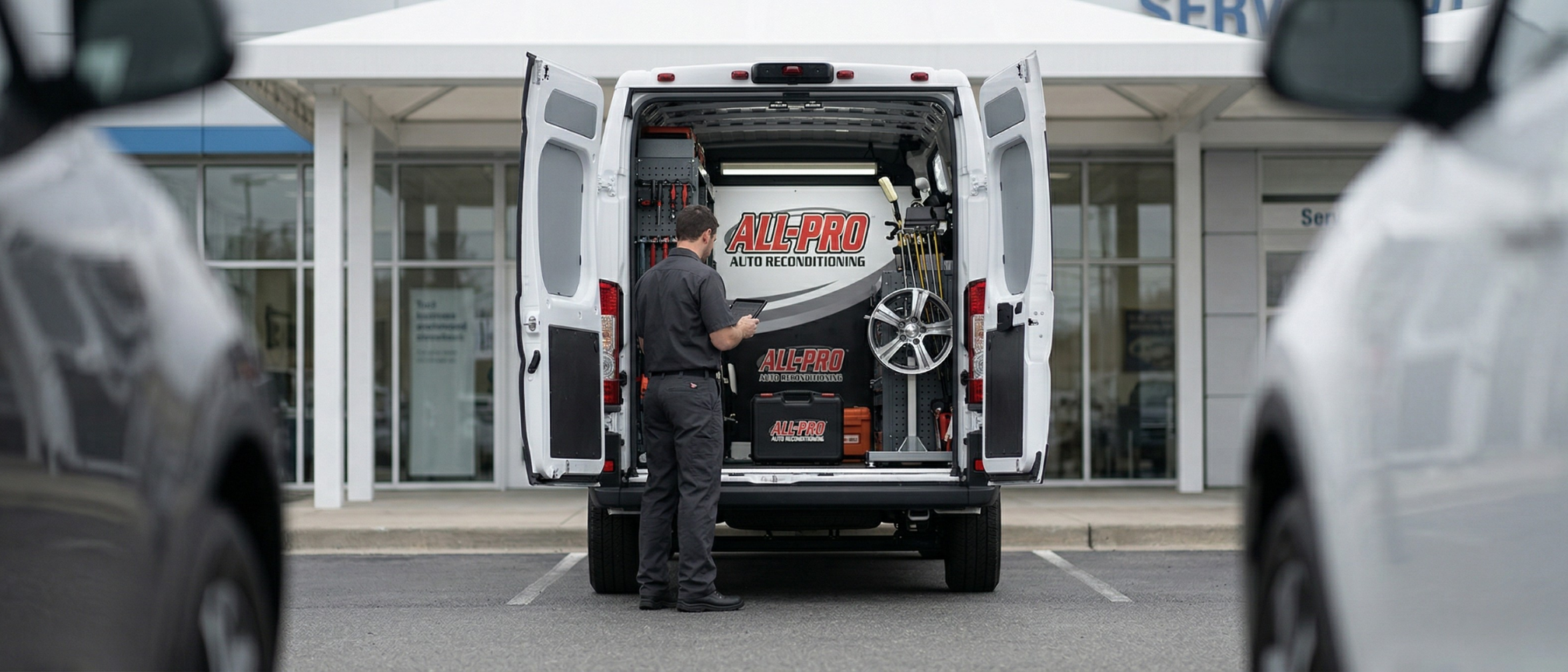 APAR technicians working on-site at a dealer lot